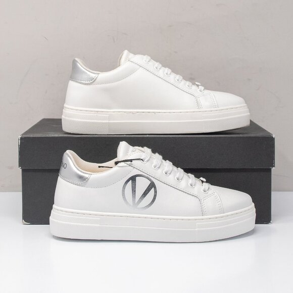 Valentino Petra White/Silver Leather Sneakers, Women's 6 (36 EU) - Picture 2 of 6